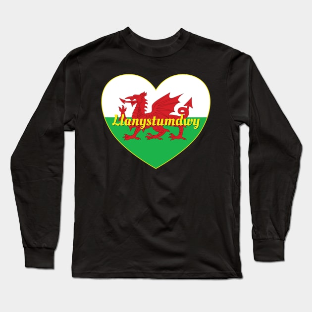 Llanystumdwy Wales UK Wales Flag Heart Long Sleeve T-Shirt by DPattonPD